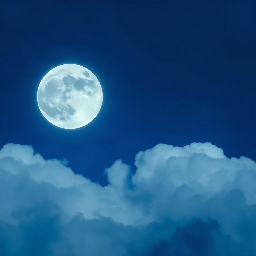 Blue PFPs — full moon in clouds, cinematic photo style, subtle sparkle
