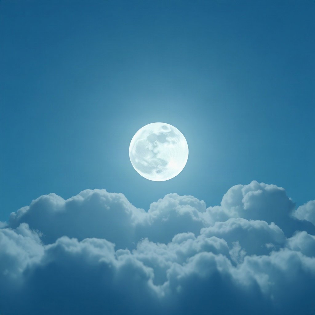 Blue PFPs — full moon in clouds, soft 3d render, subtle sparkle