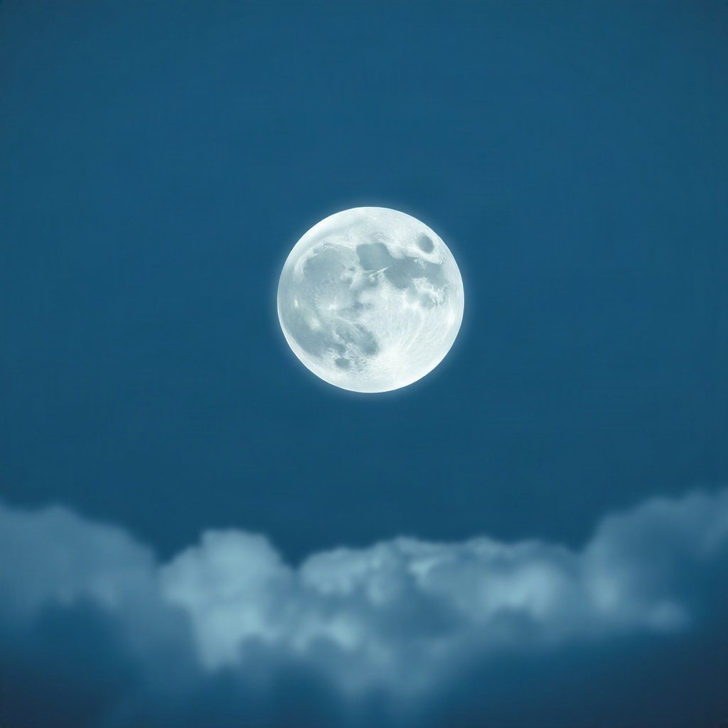 Blue PFPs — full moon in clouds, cinematic photo style, gentle bokeh