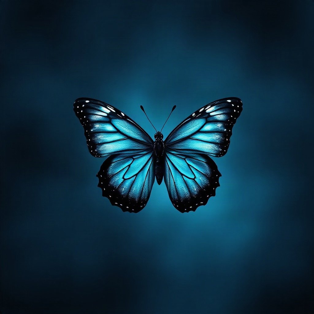Blue PFPs — butterfly, cinematic photo style, misty atmosphere
