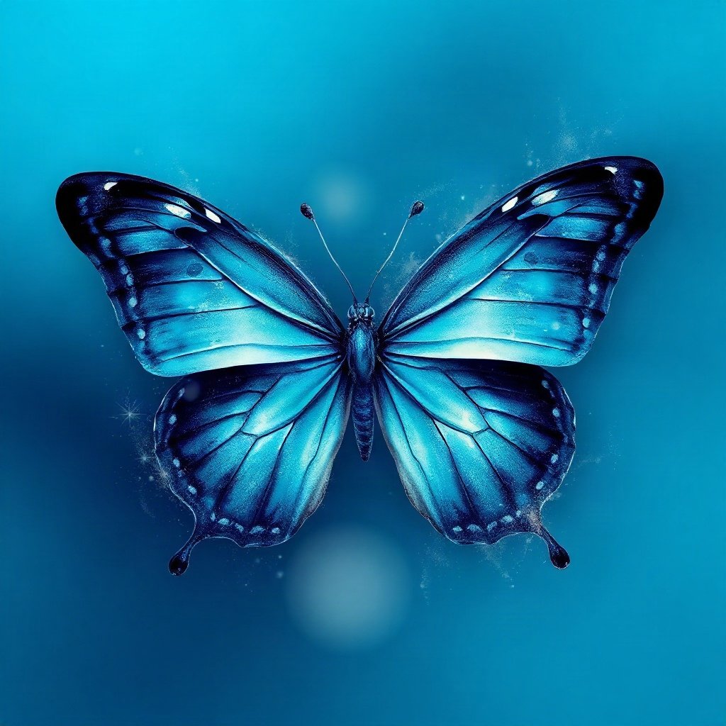 Blue PFPs — butterfly, dreamy digital painting, subtle sparkle