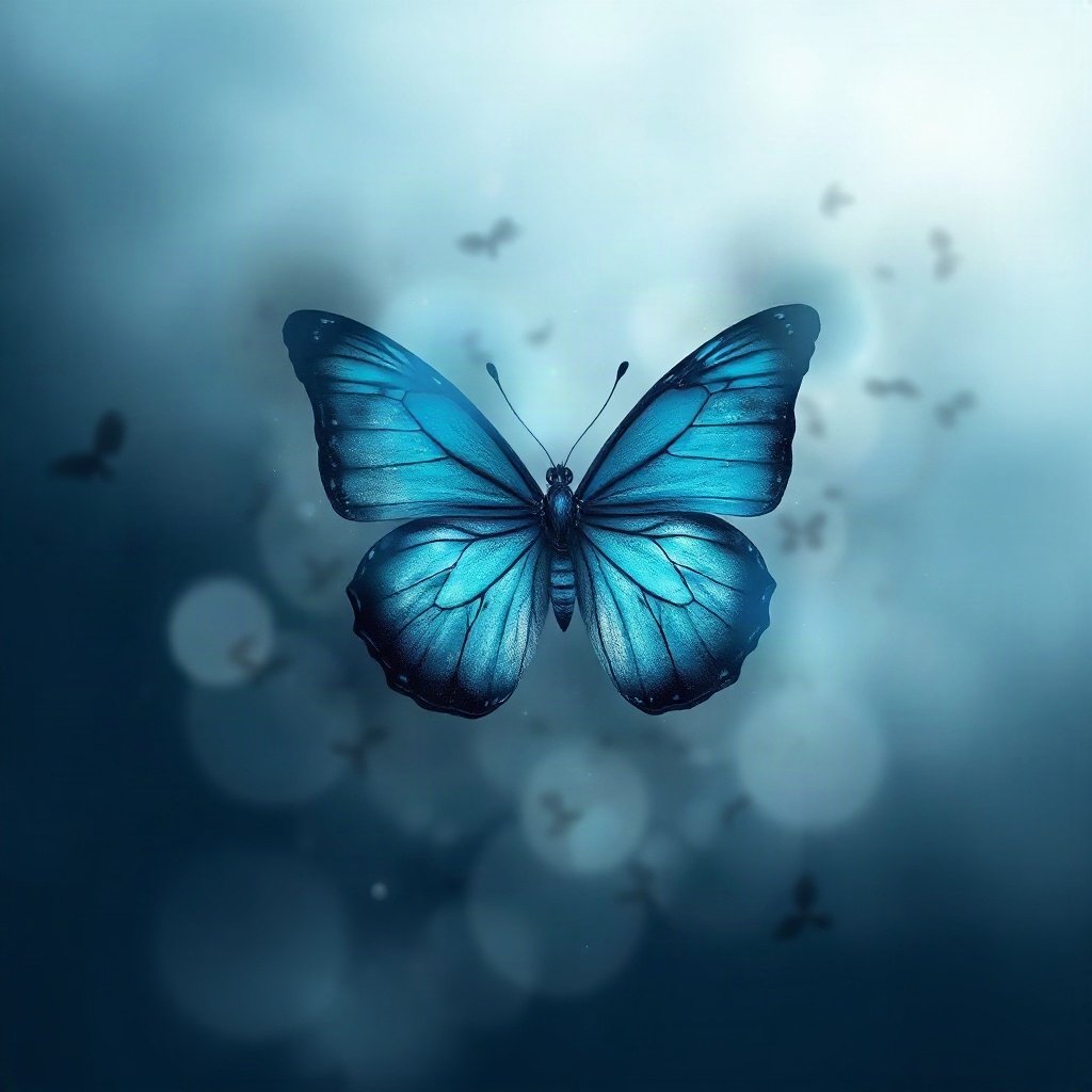 Blue PFPs — butterfly, dreamy digital painting, misty atmosphere