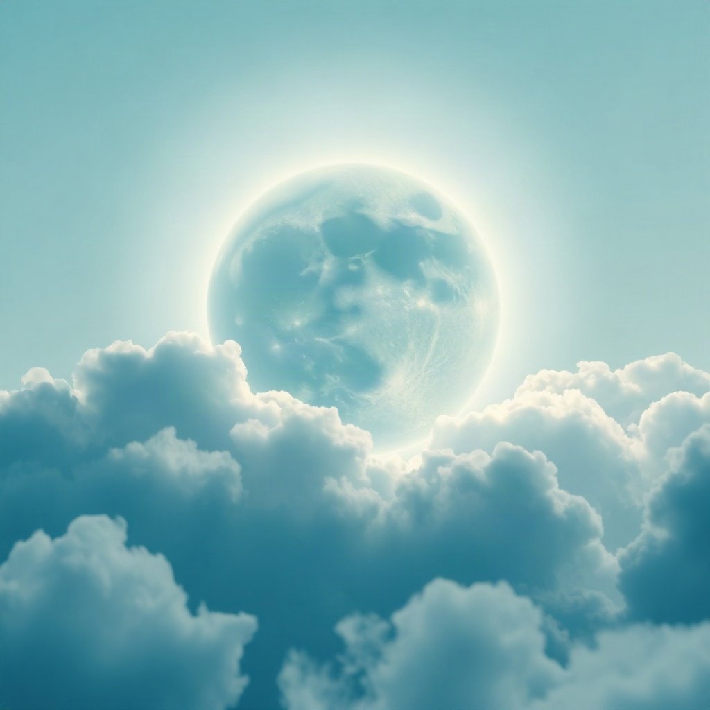 Blue PFPs — full moon in clouds, soft 3d render, soft glow