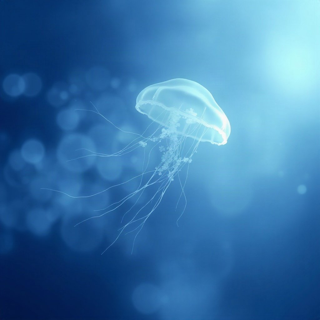 Blue PFPs — jellyfish glow, dreamy digital painting, misty atmosphere