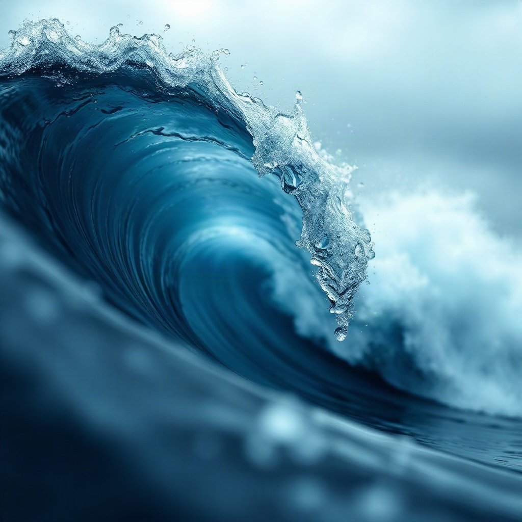 Blue PFPs — crashing wave curl, soft 3d render, gentle bokeh