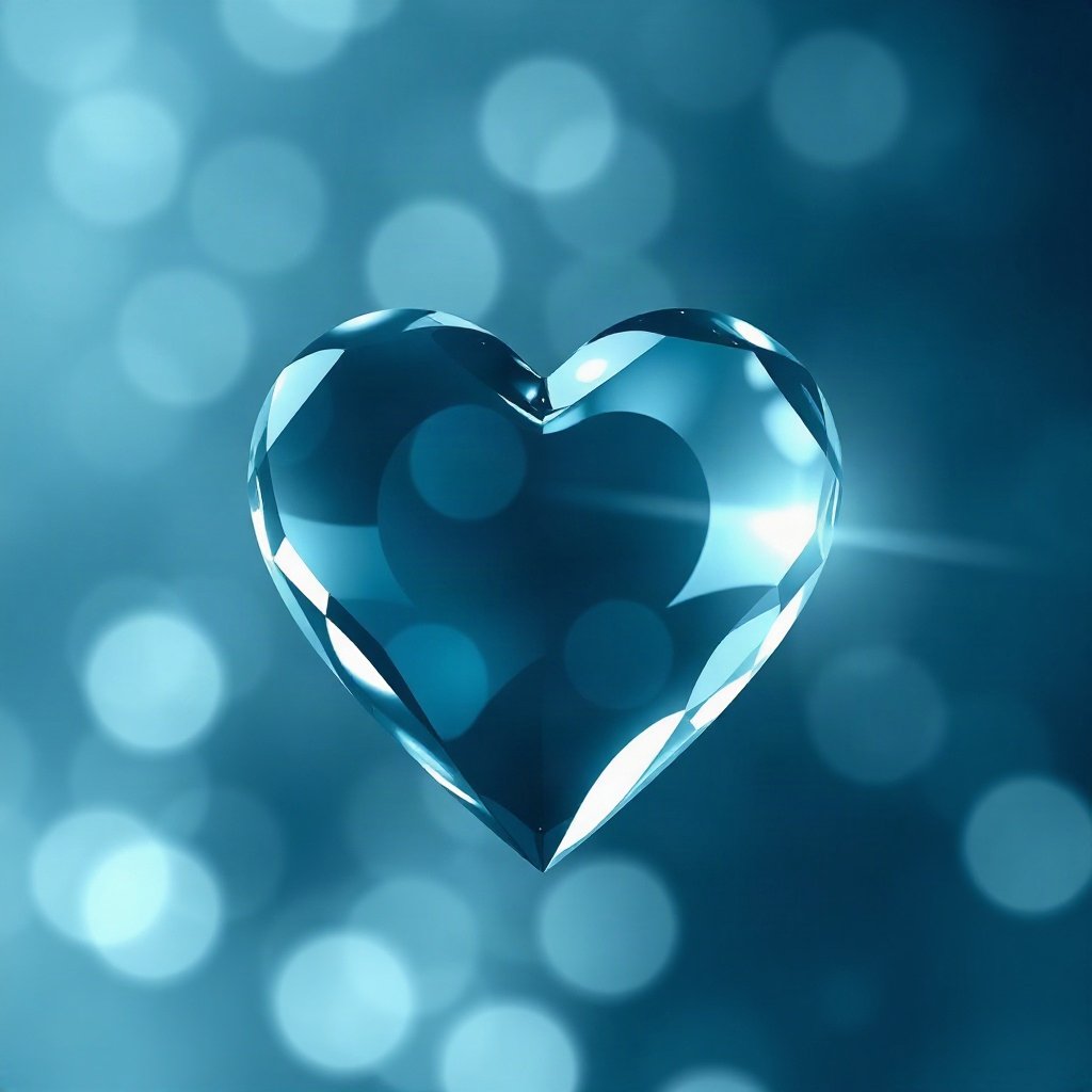Blue PFPs — glass heart, dreamy digital painting, gentle bokeh