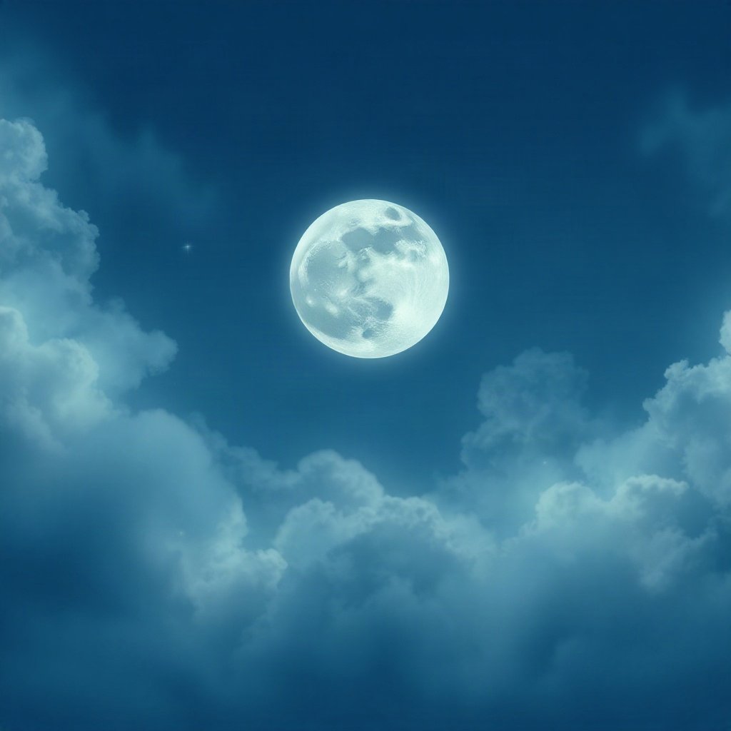 Blue PFPs — full moon in clouds, dreamy digital painting, subtle sparkle