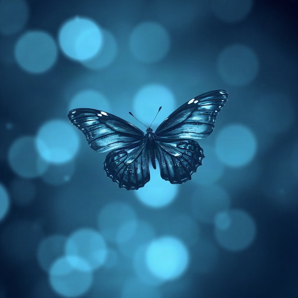 Blue PFPs — butterfly, dreamy digital painting, gentle bokeh