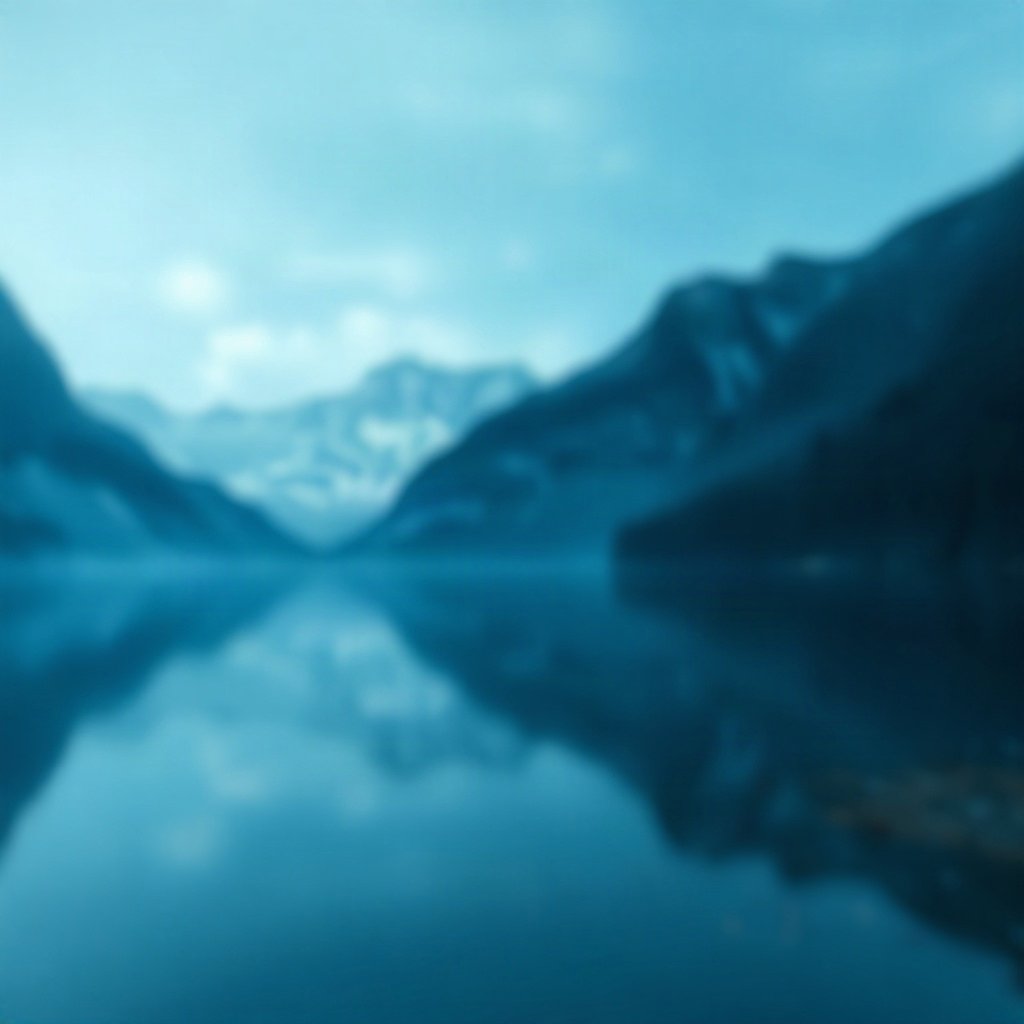 Blue PFPs — mountain lake scene, dreamy digital painting, gentle bokeh