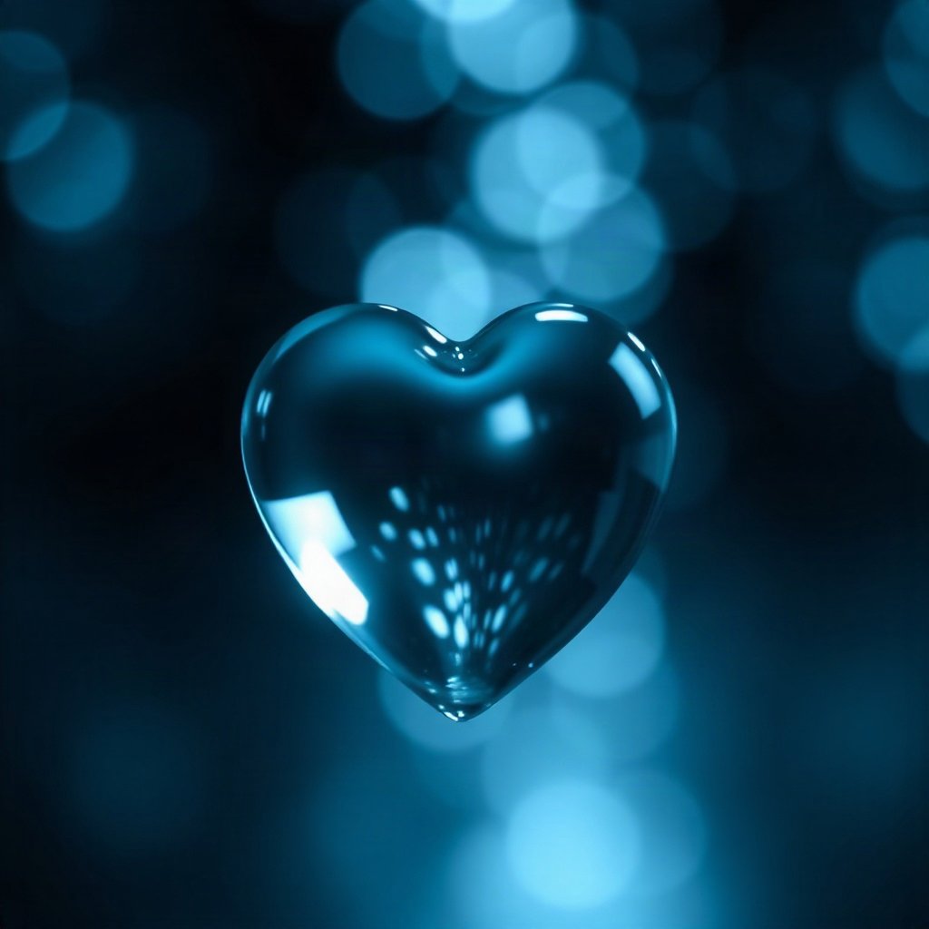 Blue PFPs — glass heart, cinematic photo style, gentle bokeh
