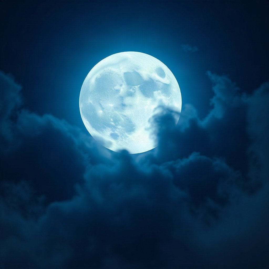 Blue PFPs — full moon in clouds, cinematic photo style, misty atmosphere