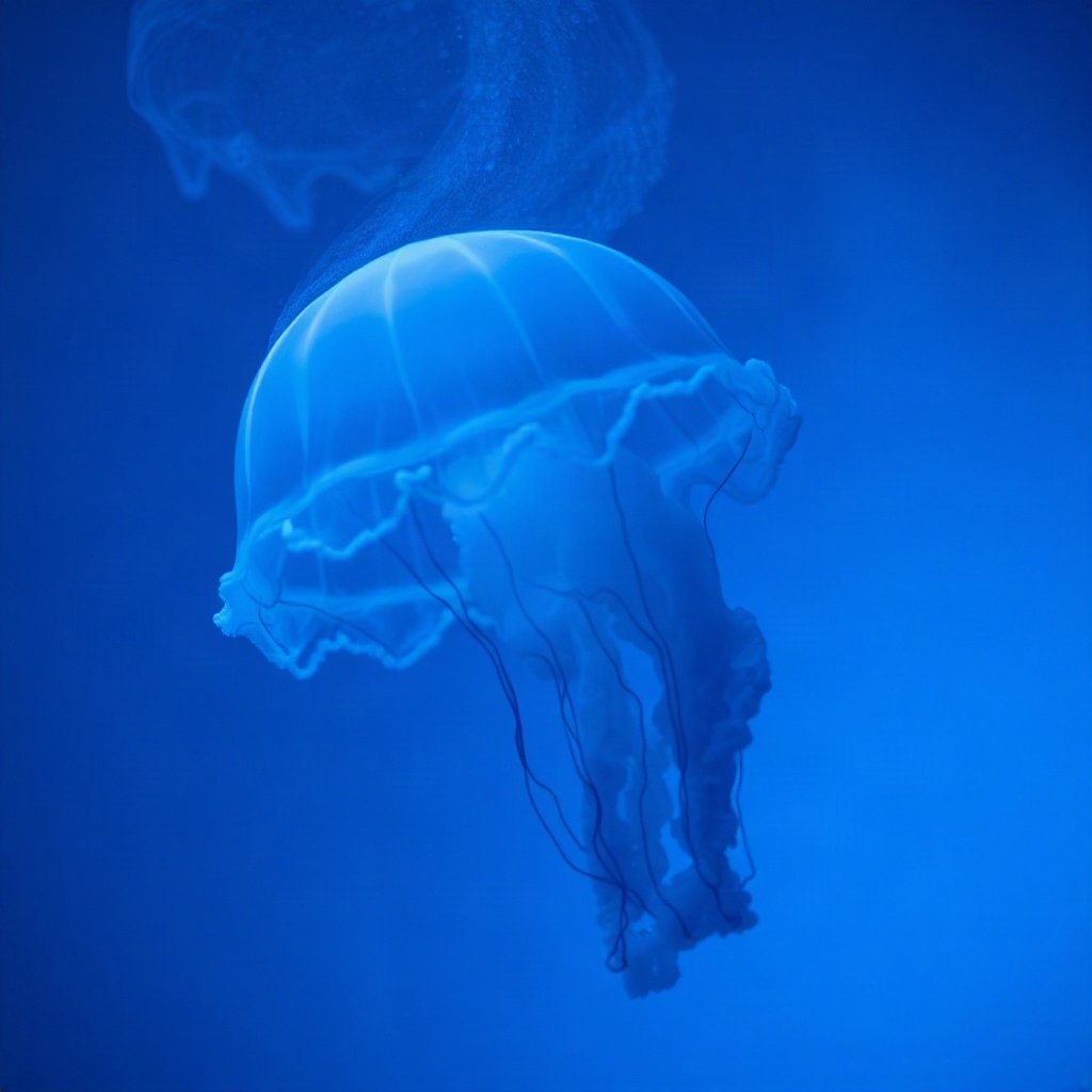 Blue PFPs — jellyfish glow, cinematic photo style, misty atmosphere