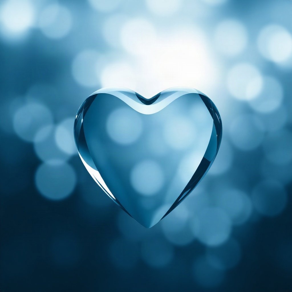 Blue PFPs — glass heart, dreamy digital painting, gentle bokeh