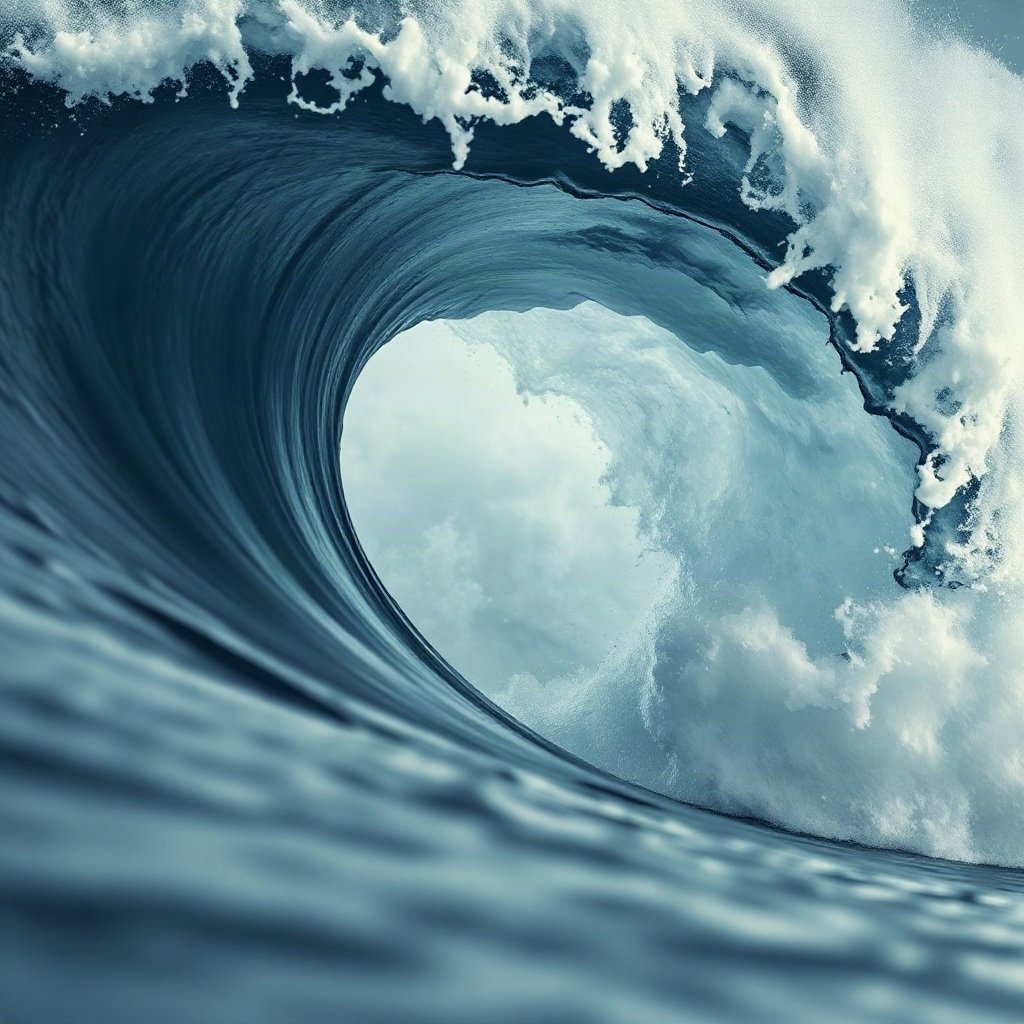 Blue PFPs — crashing wave curl, cinematic photo style, soft glow