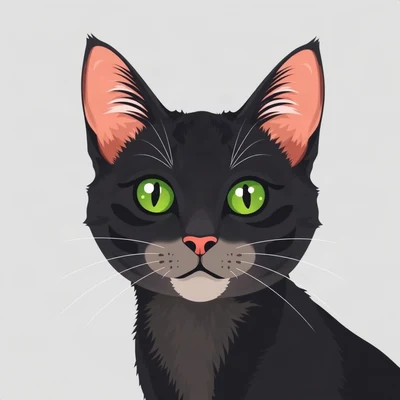 cat pfp — black cat with green eyes, flat vector illustration style