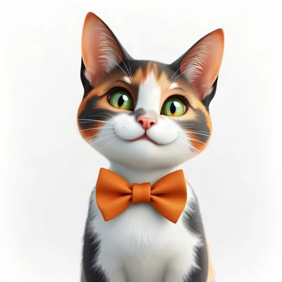 cat pfp — calico cat, soft 3d render style, wearing a bow tie