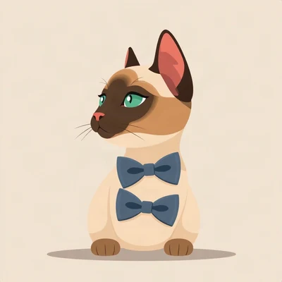 cat pfp — siamese cat, flat vector illustration style, wearing a bow tie