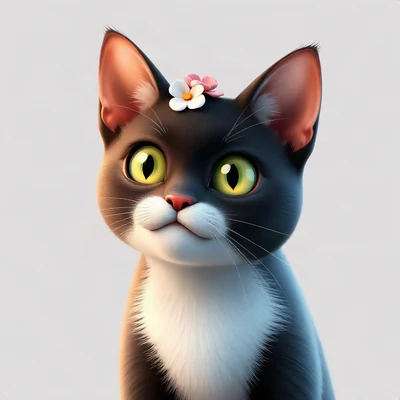 cat pfp — tuxedo cat, soft 3d render style, with a small flower crown