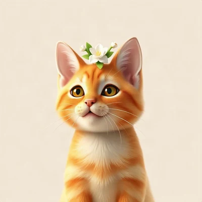 cat pfp — ginger cat, soft 3d render style, with a small flower crown