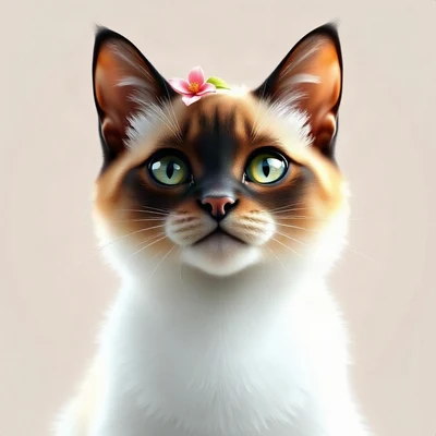 cat pfp — siamese cat, soft 3d render style, with a small flower crown