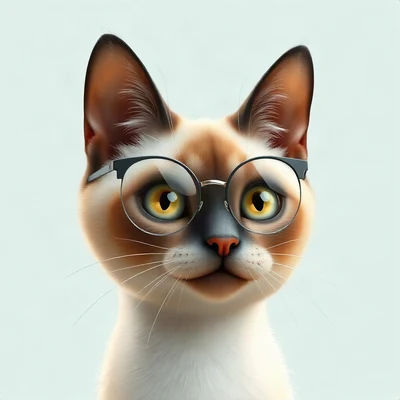 cat pfp — siamese cat, soft 3d render style, wearing round glasses