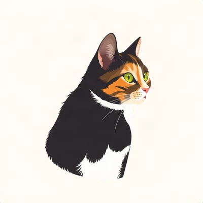 cat pfp — calico cat, flat vector illustration style