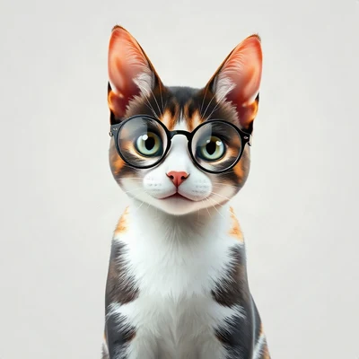 cat pfp — calico cat, soft 3d render style, wearing round glasses