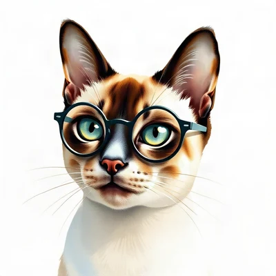 cat pfp — siamese cat, loose watercolor style, wearing round glasses