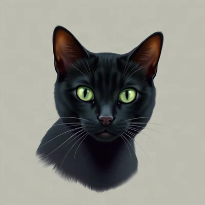 cat pfp — black cat with green eyes, digital painting style