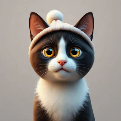 cat pfp — tuxedo cat, soft 3d render style, wearing a tiny beanie
