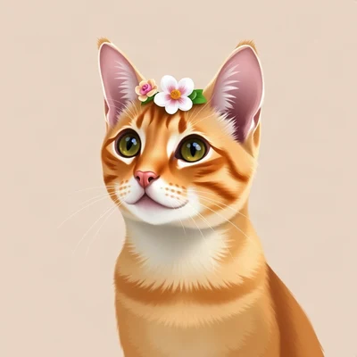 cat pfp — ginger cat, digital painting style, with a small flower crown