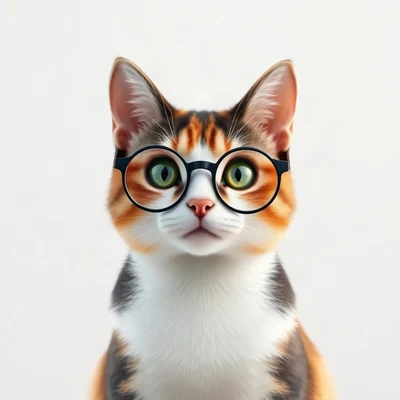 cat pfp — calico cat, soft 3d render style, wearing round glasses