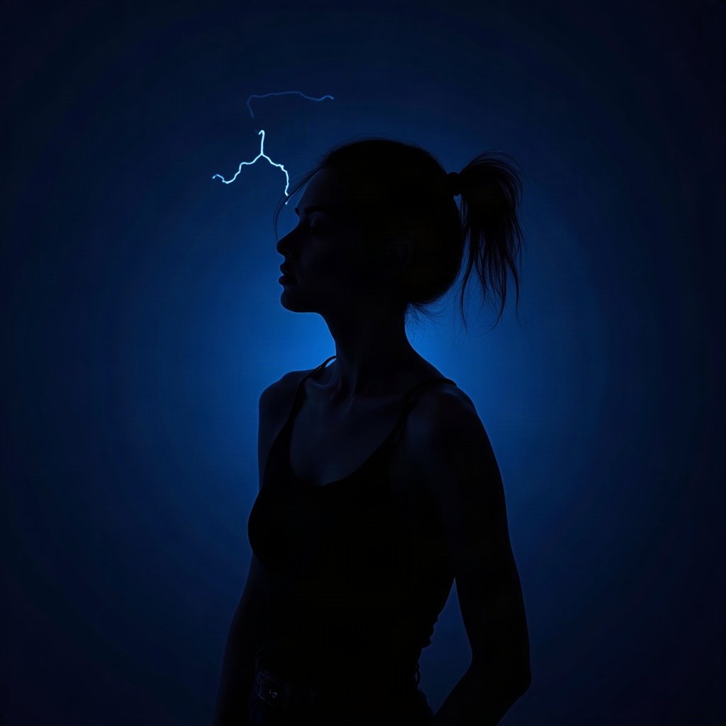 Cool PFPs — dark neon silhouette of a figure, electric blue accent lighting, clean studio finish