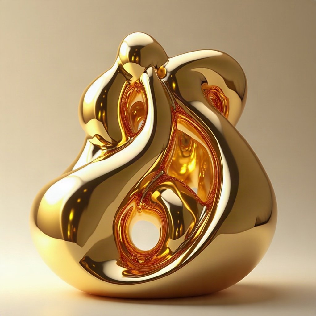 Cool PFPs — liquid chrome abstract sculpture, gold hour edge light, clean studio finish