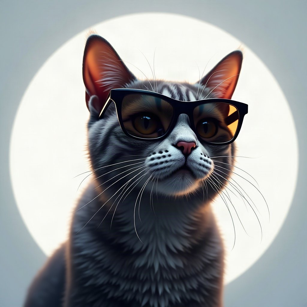 Cool PFPs — cat wearing sunglasses looking unimpressed, ice white rim light, clean studio finish