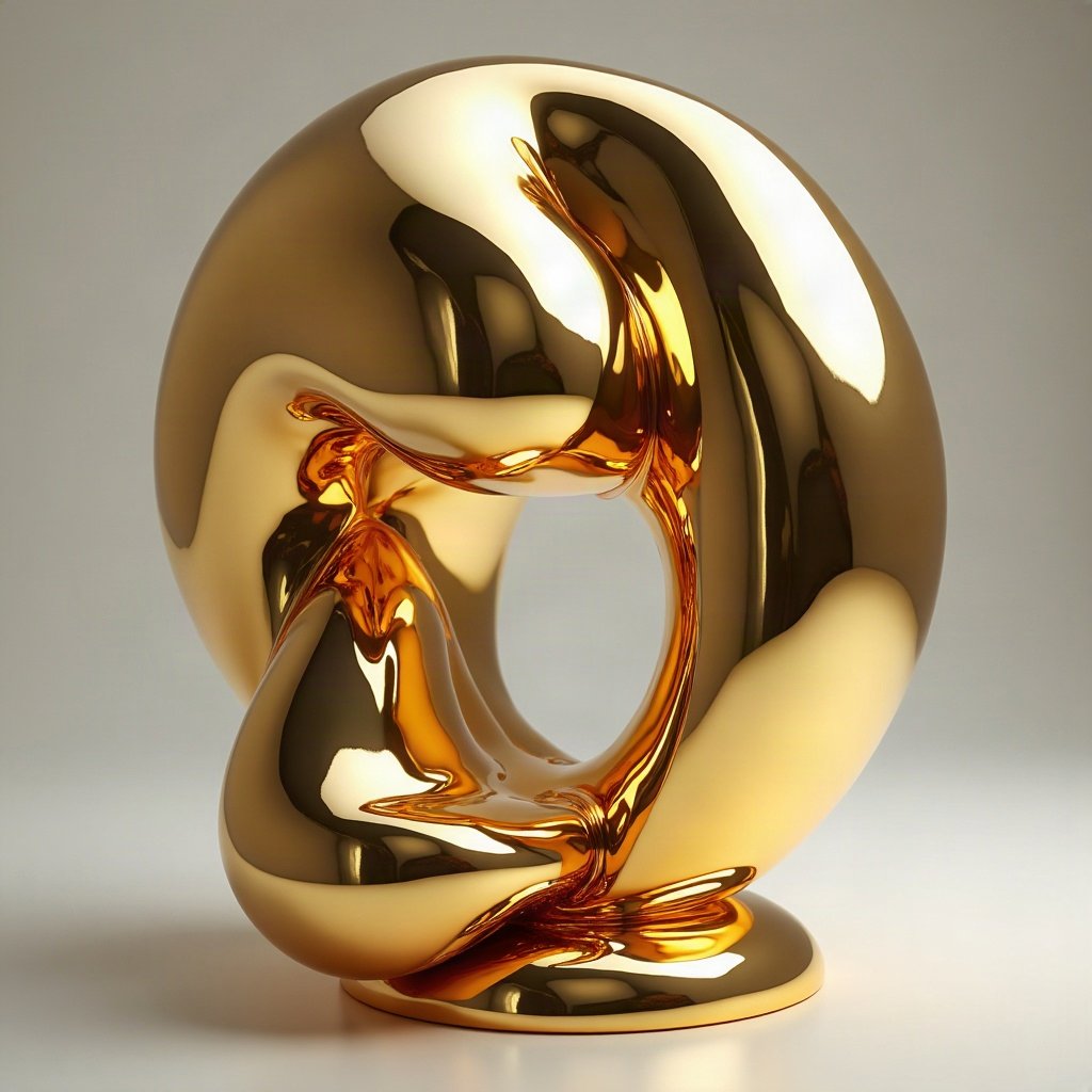 Cool PFPs — liquid chrome abstract sculpture, gold hour edge light, clean studio finish