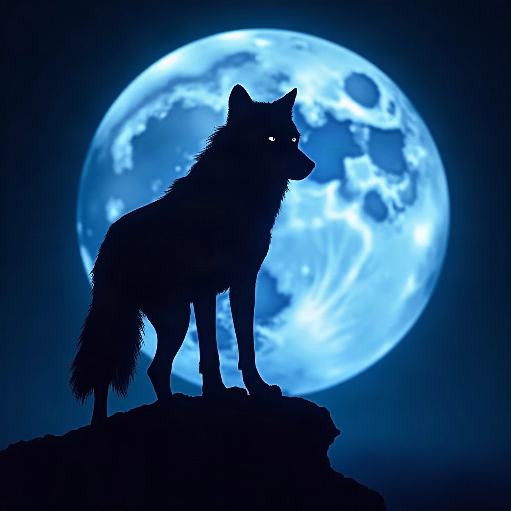 Cool PFPs — lone wolf silhouette against moon, electric blue accent lighting, clean studio finish