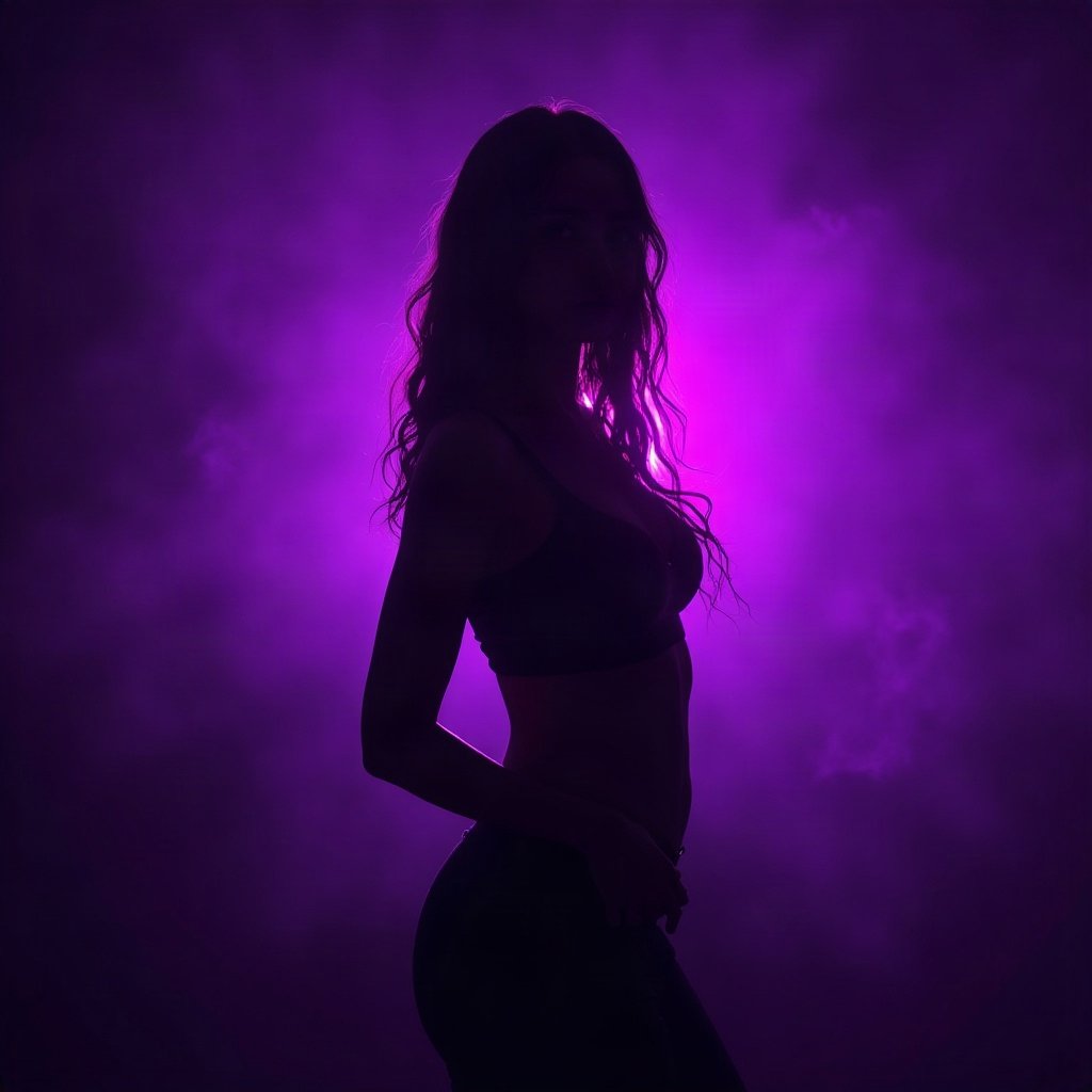 Cool PFPs — dark neon silhouette of a figure, violet haze lighting, cinematic contrast