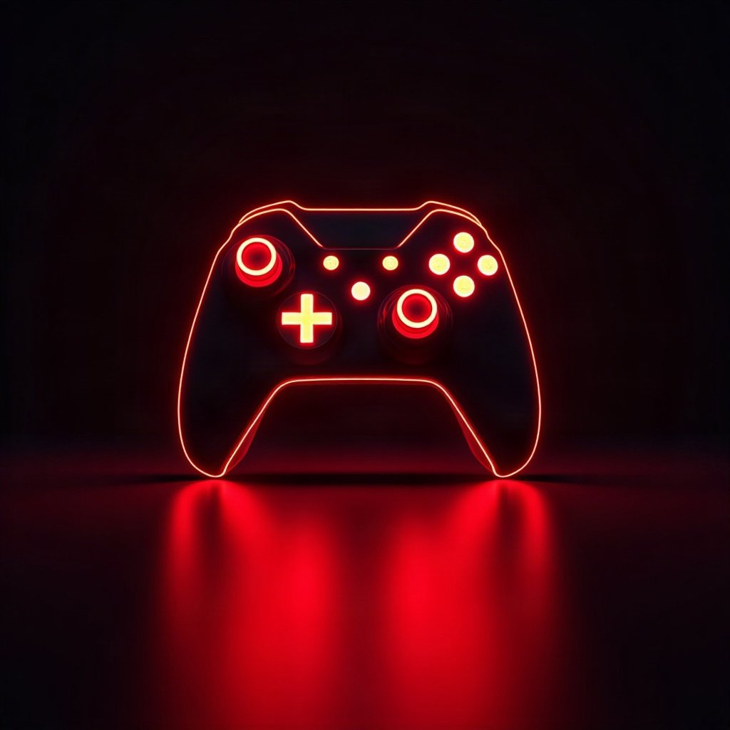 Cool PFPs — neon gaming controller silhouette on dark background, red neon glow, glossy premium render