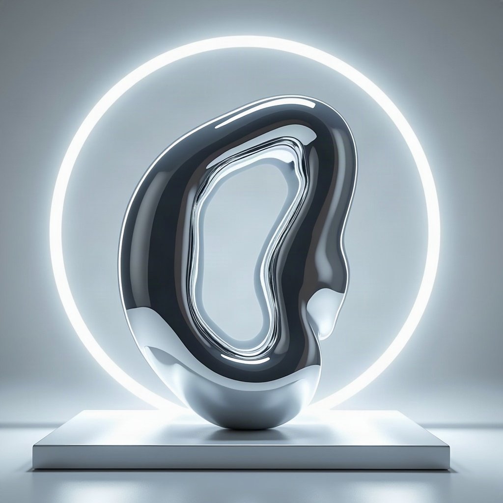 Cool PFPs — liquid chrome abstract sculpture, ice white rim light, glossy premium render