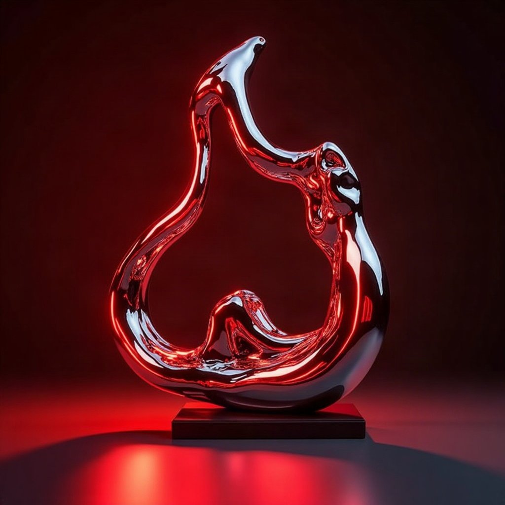 Cool PFPs — liquid chrome abstract sculpture, red neon glow, clean studio finish