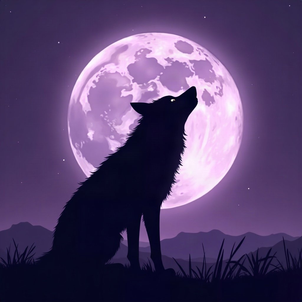 Cool PFPs — lone wolf silhouette against moon, violet haze lighting, clean studio finish