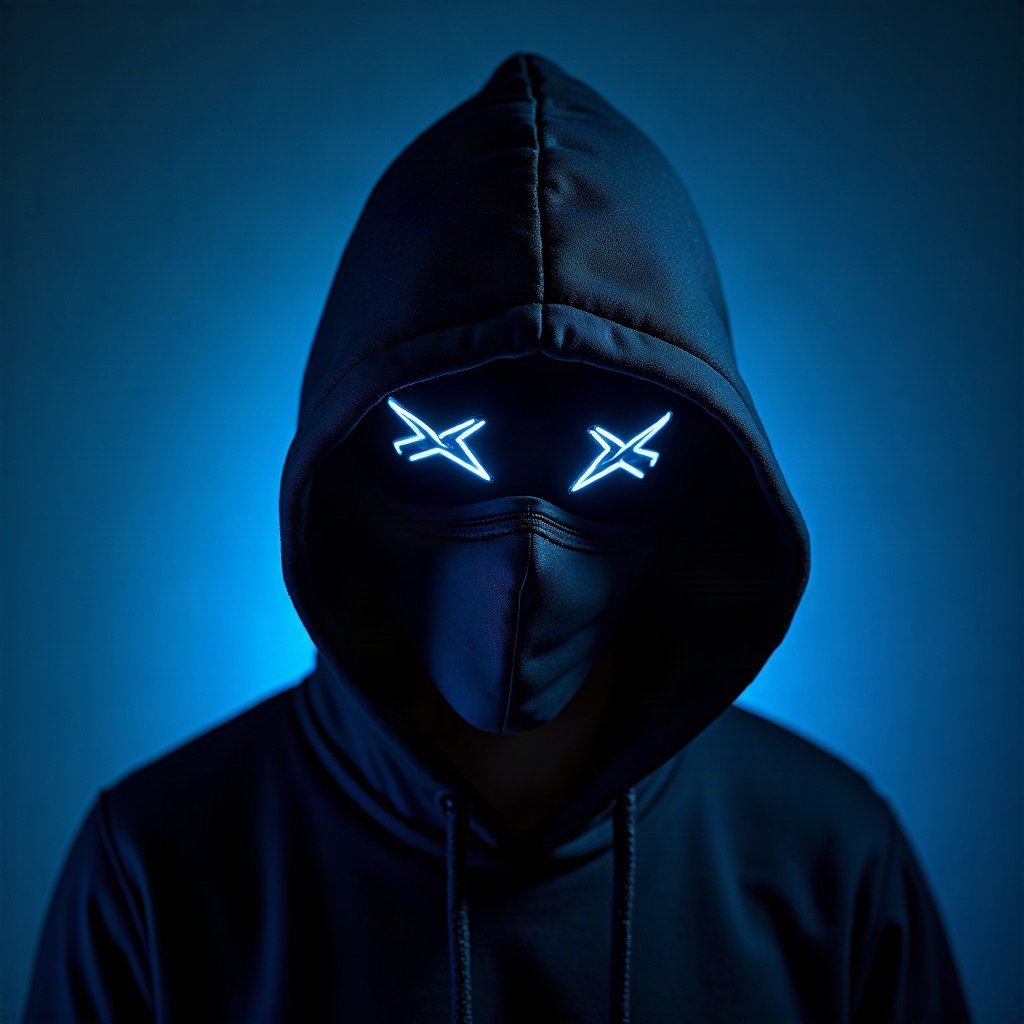 Cool PFPs — masked streetwear figure with attitude, electric blue accent lighting, cinematic contrast