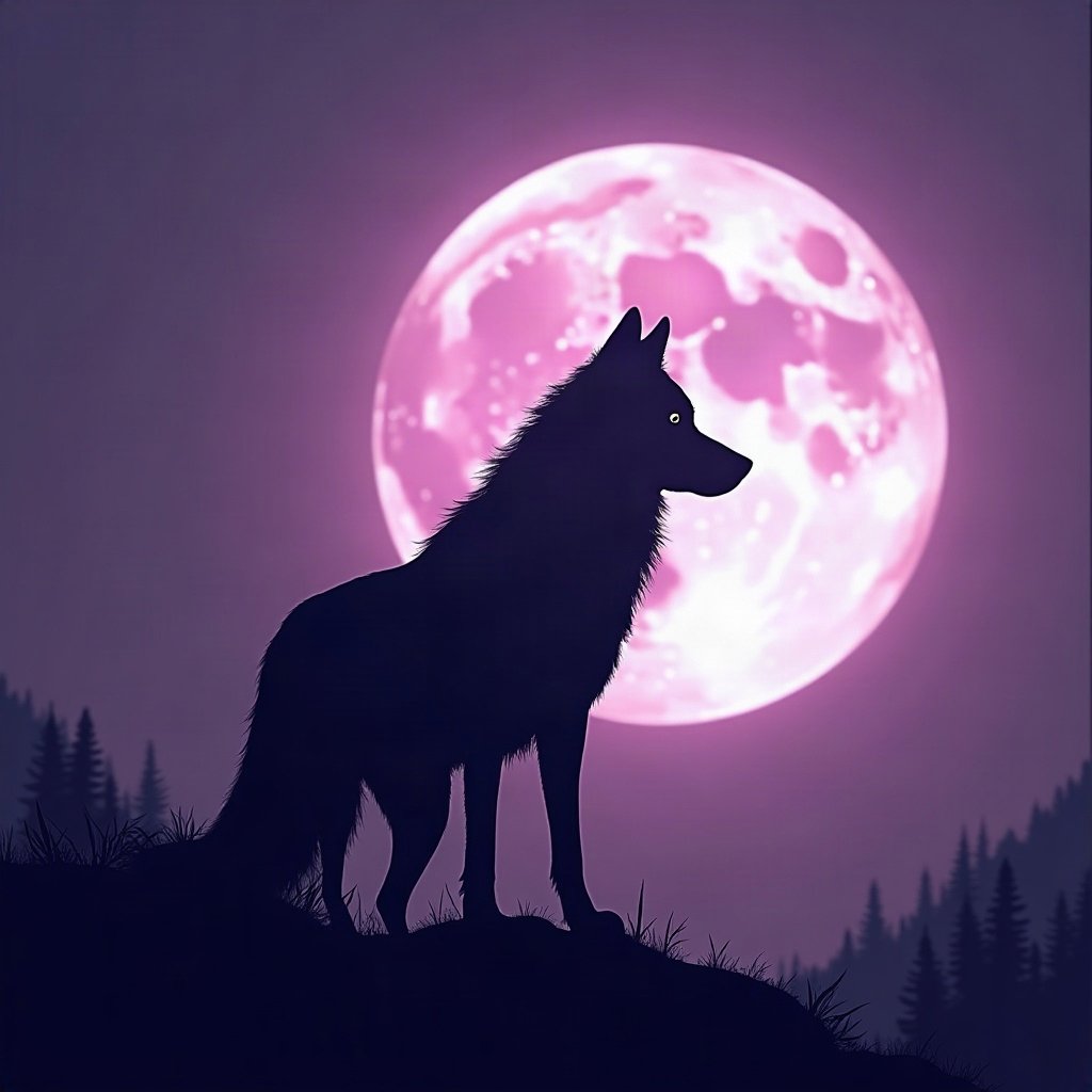 Cool PFPs — lone wolf silhouette against moon, violet haze lighting, subtle film grain