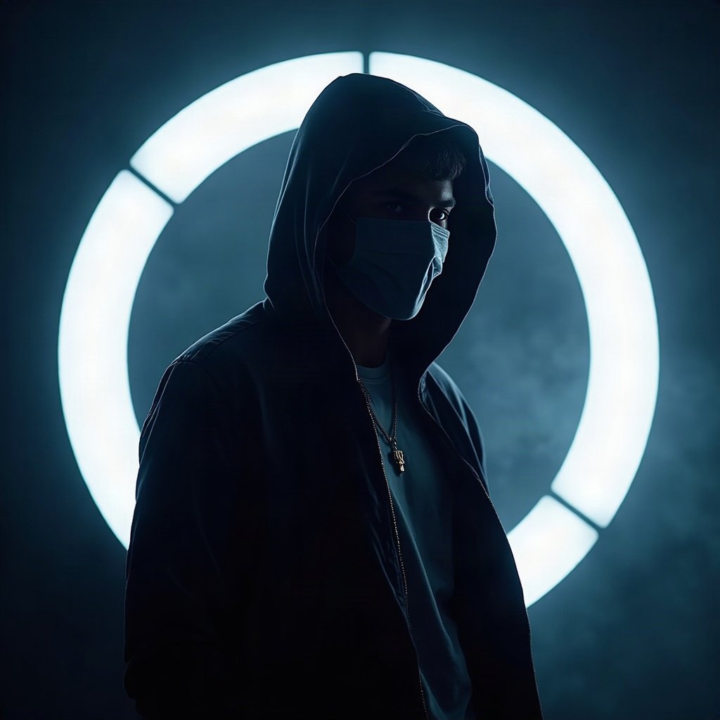 Cool PFPs — masked streetwear figure with attitude, ice white rim light, cinematic contrast