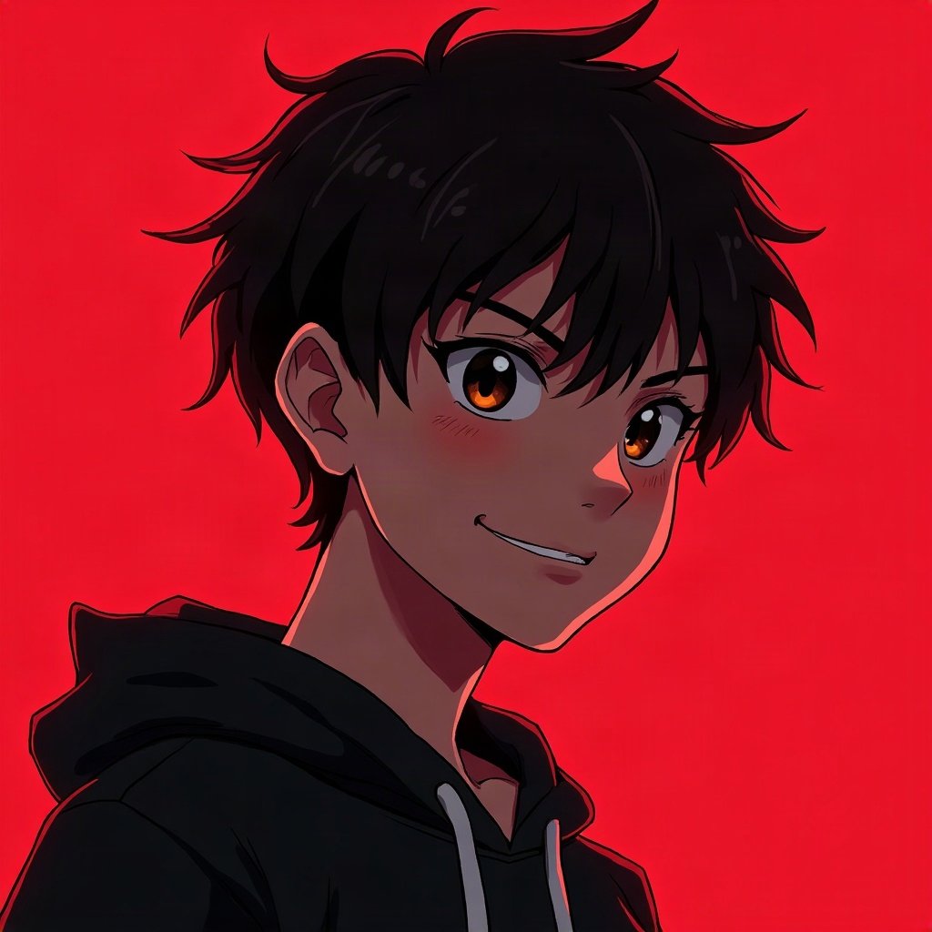 Cool PFPs — original anime-style boy with confident smirk, red neon glow, cinematic contrast