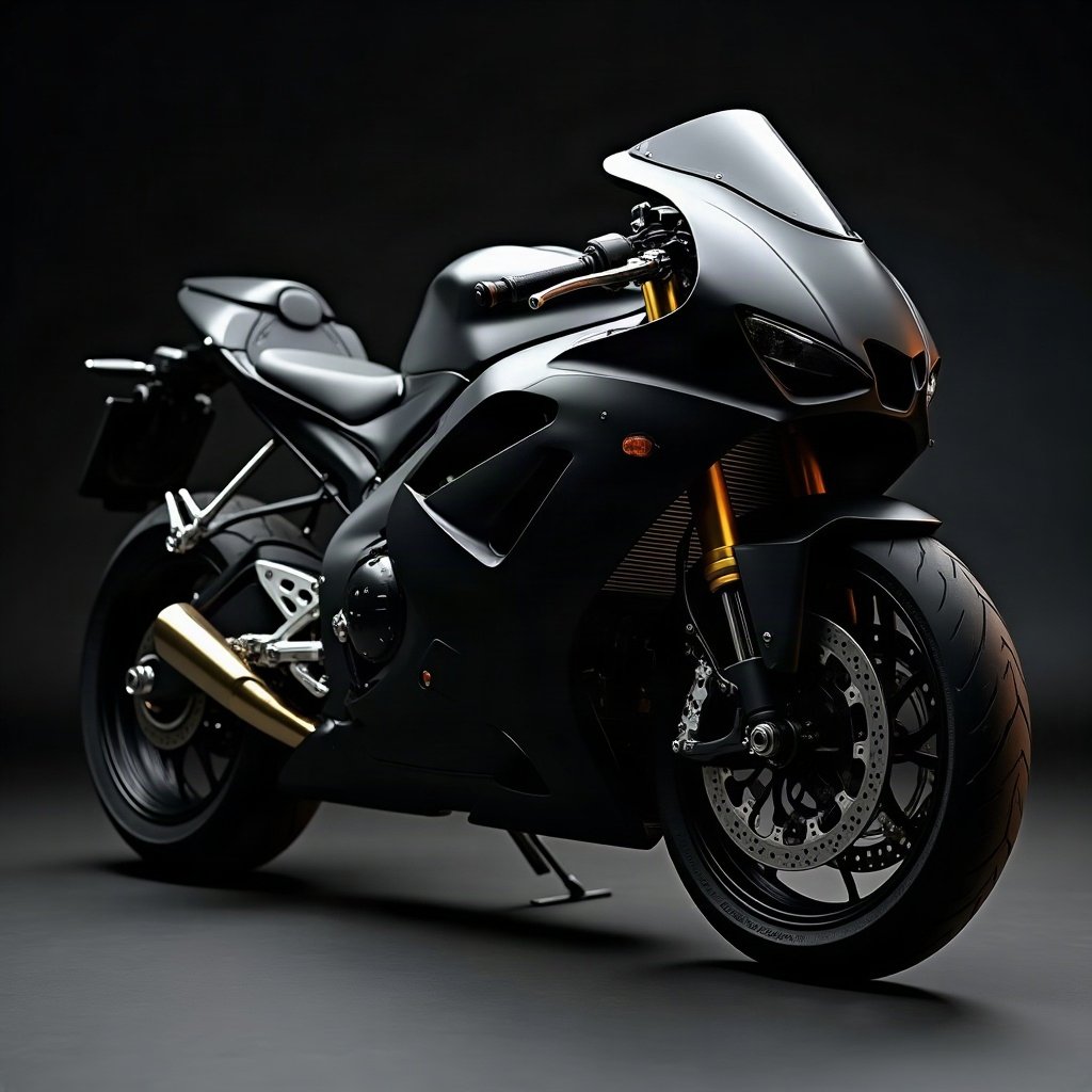 Cool PFPs — matte black sports motorcycle detail shot, ice white rim light, cinematic contrast