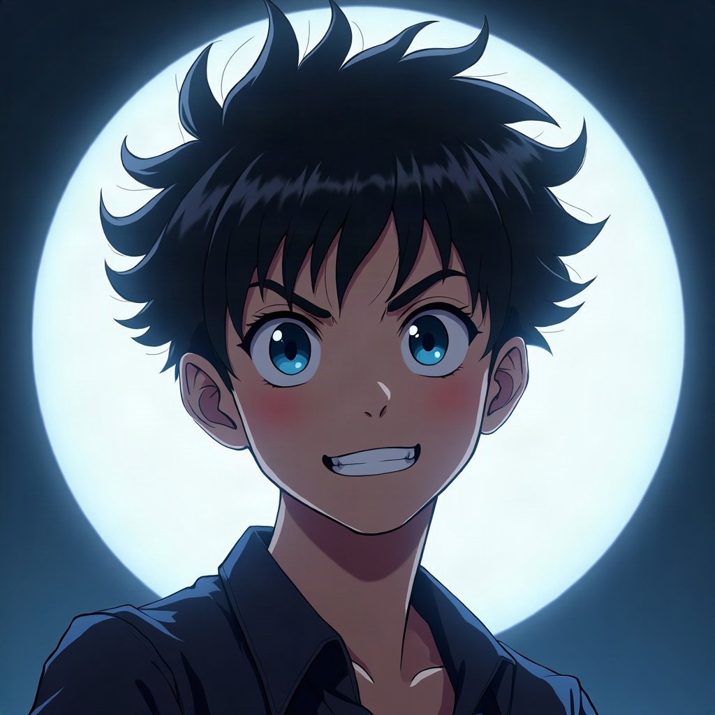 Cool PFPs — original anime-style boy with confident smirk, ice white rim light, cinematic contrast