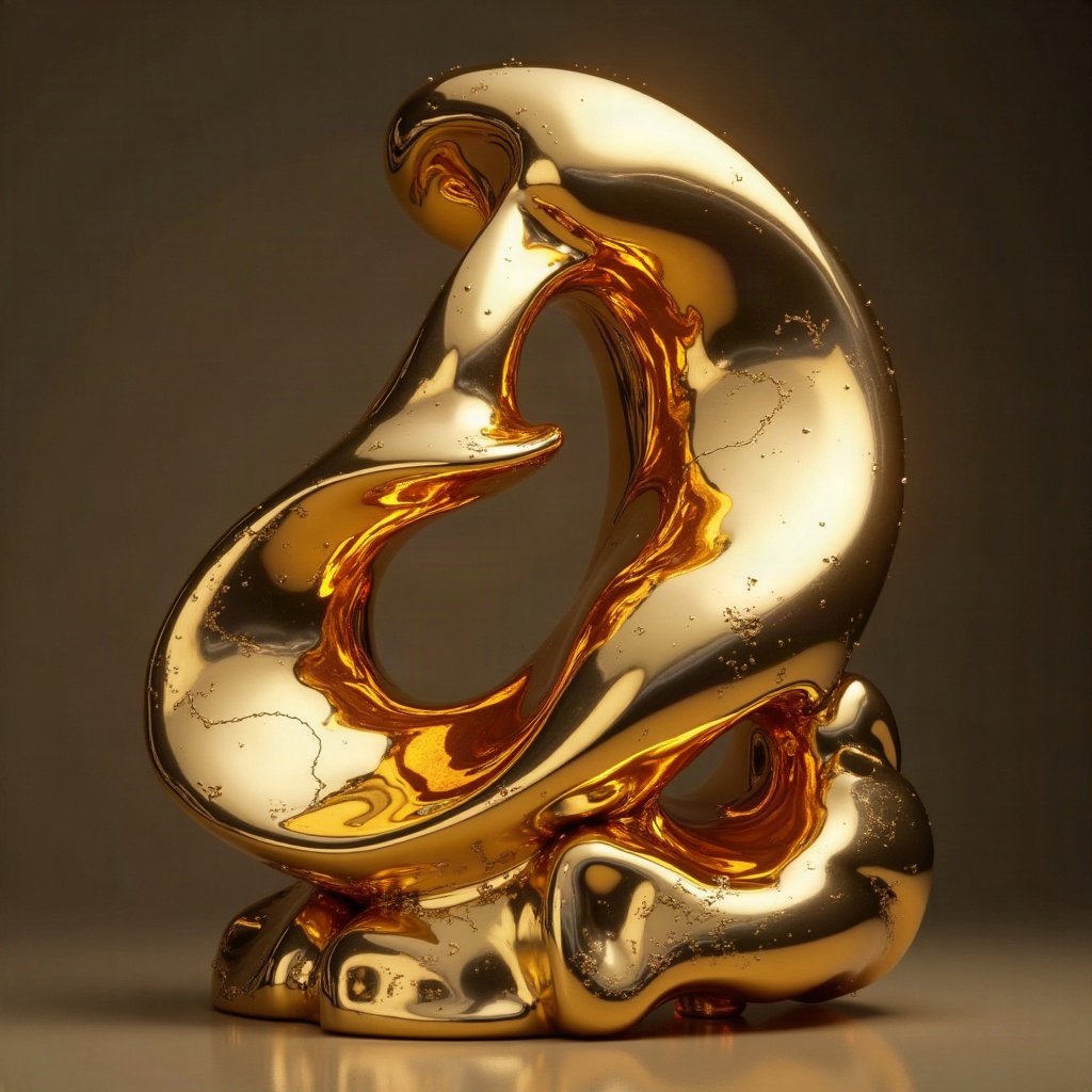 Cool PFPs — liquid chrome abstract sculpture, gold hour edge light, subtle film grain
