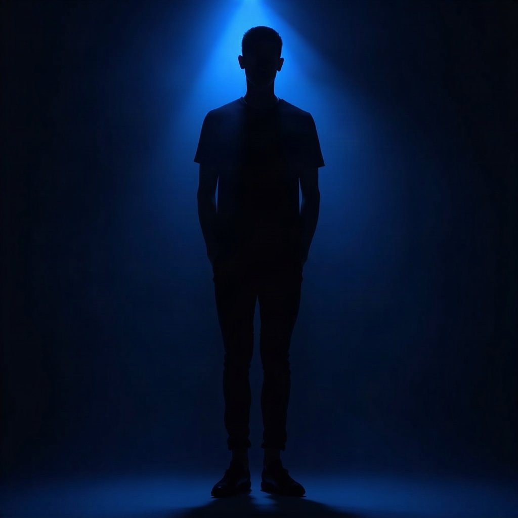 Cool PFPs — dark neon silhouette of a figure, electric blue accent lighting, clean studio finish